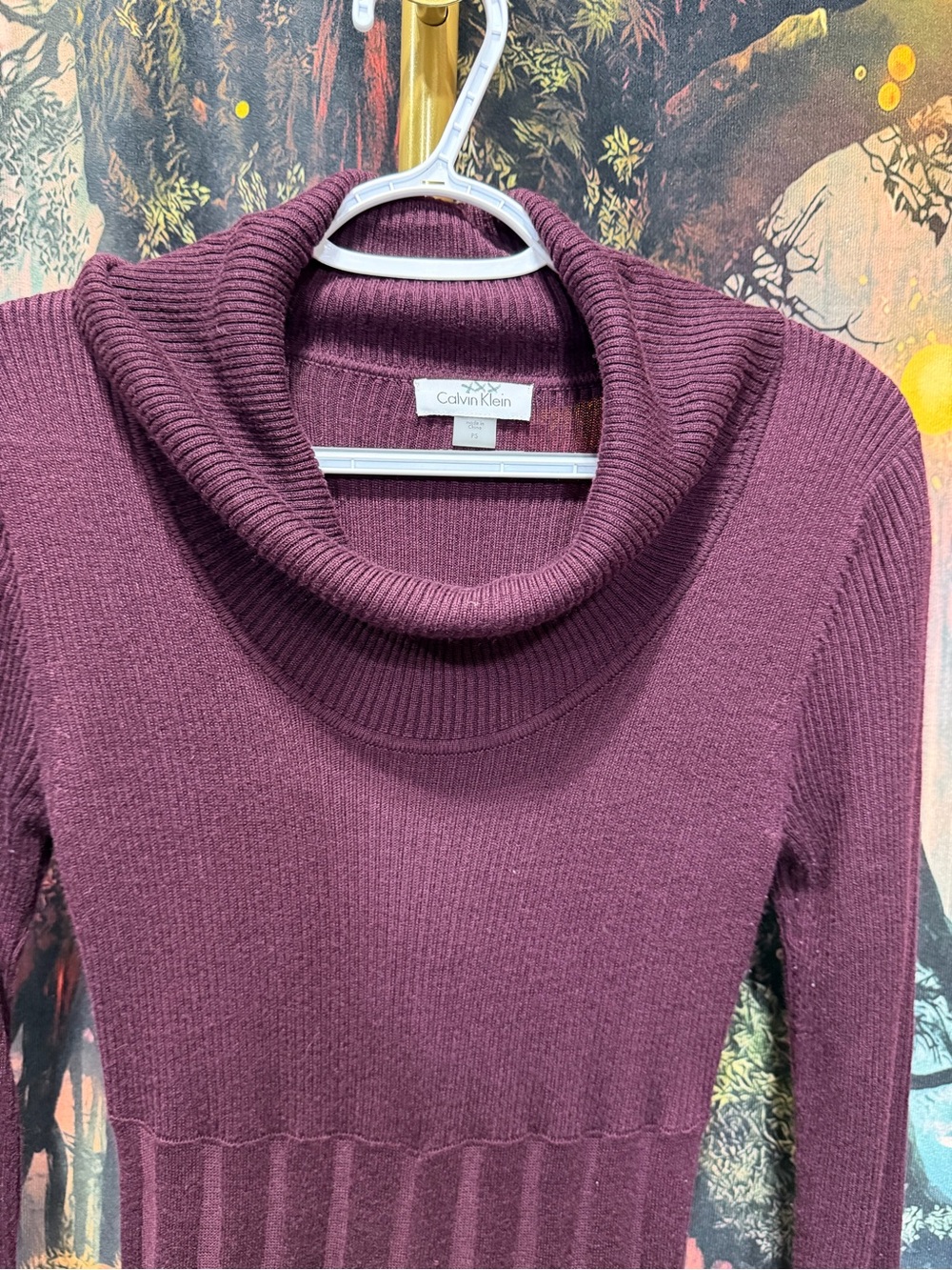 Calvin Klein Plum Cowl-Neck Long-Sleeve Knit Dress - Picture 4 of 9